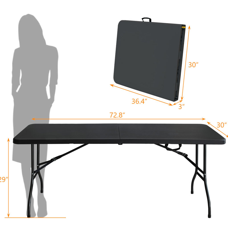 Table portative en plastique pour pique-nique - 6 pi, pliable, haute résistance, pliante noire