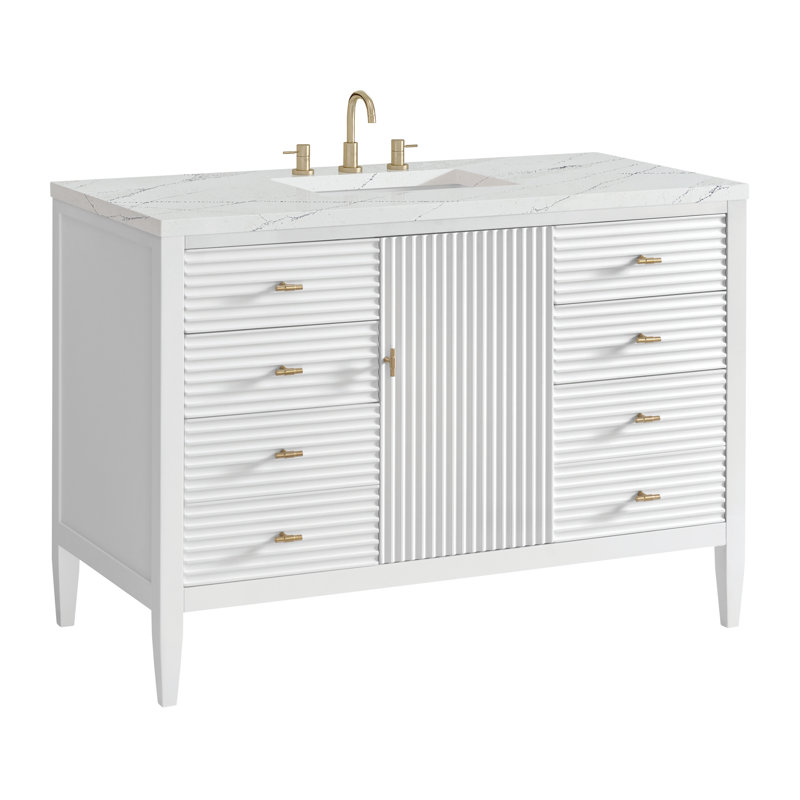 Myrrin 48'' W Single Vanity, Bright White, Ethereal Noctis, 8" Widespread