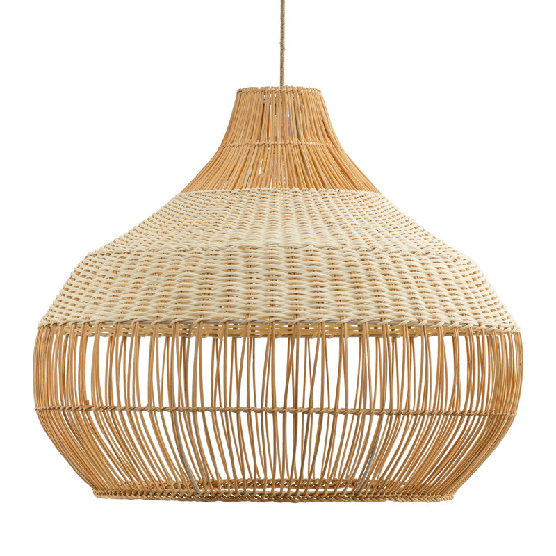 Beatrice Rattan Pendant Light - Natural Dome 1-Light Polished Handwoven Dimmable Light Fixture For Kitchen Island, Kitchen, Dining Room, Living Room, Bedroom or Hallway in Boho, Country, Farmhouse, Modern Farmhouse & Mid-Century Modern Style