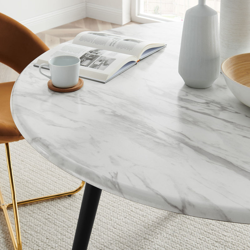Gallant 50" Round White Marble Dining Table with Black Rubberwood Legs