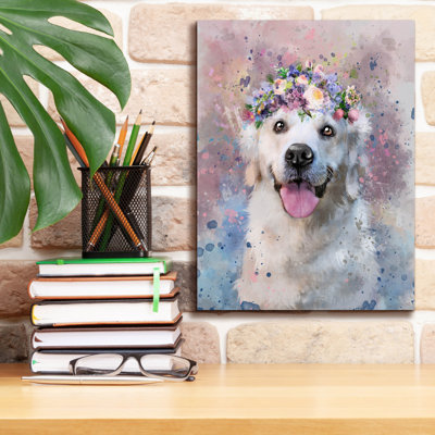 «Flower Crown Golden Retriever 2» par Furbaby Affiliates, art mural sur toile