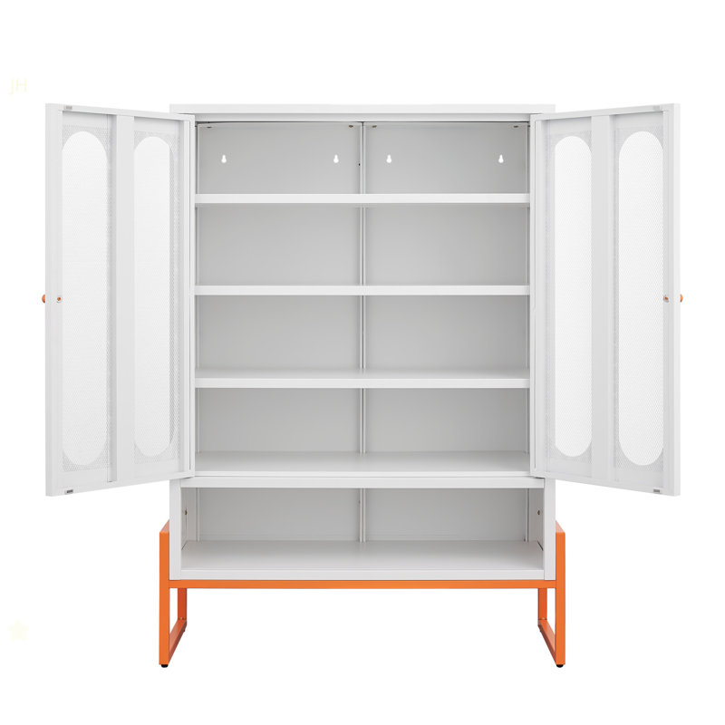 Armoire à chaussures moderne à double porte minimaliste avec portes réglables en maille et armoire de rangement à haut pied creux, compatible avec les aspirateurs robotiques