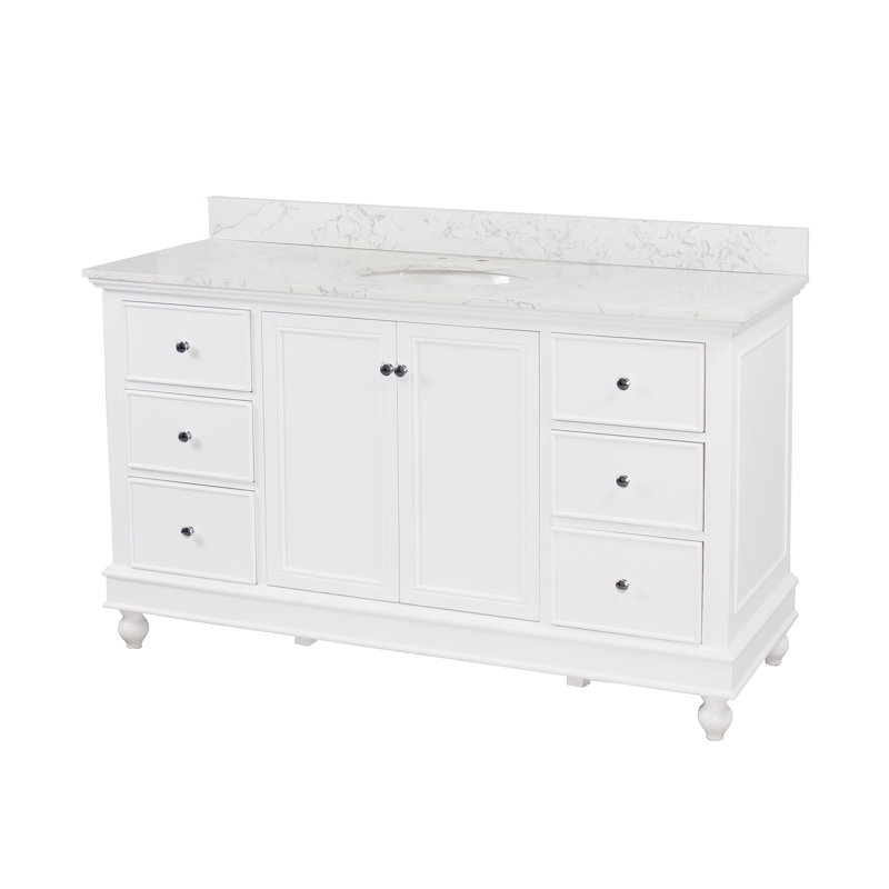 Ensemble de meuble-lavabo simple 60 po Ferdinand, Blanc, Marbre d'ingénierie