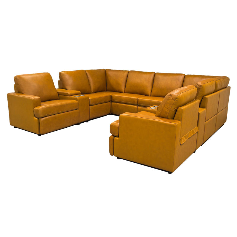 Niteshi Leather Match Power Recline Sectional, Ginger Leather Match