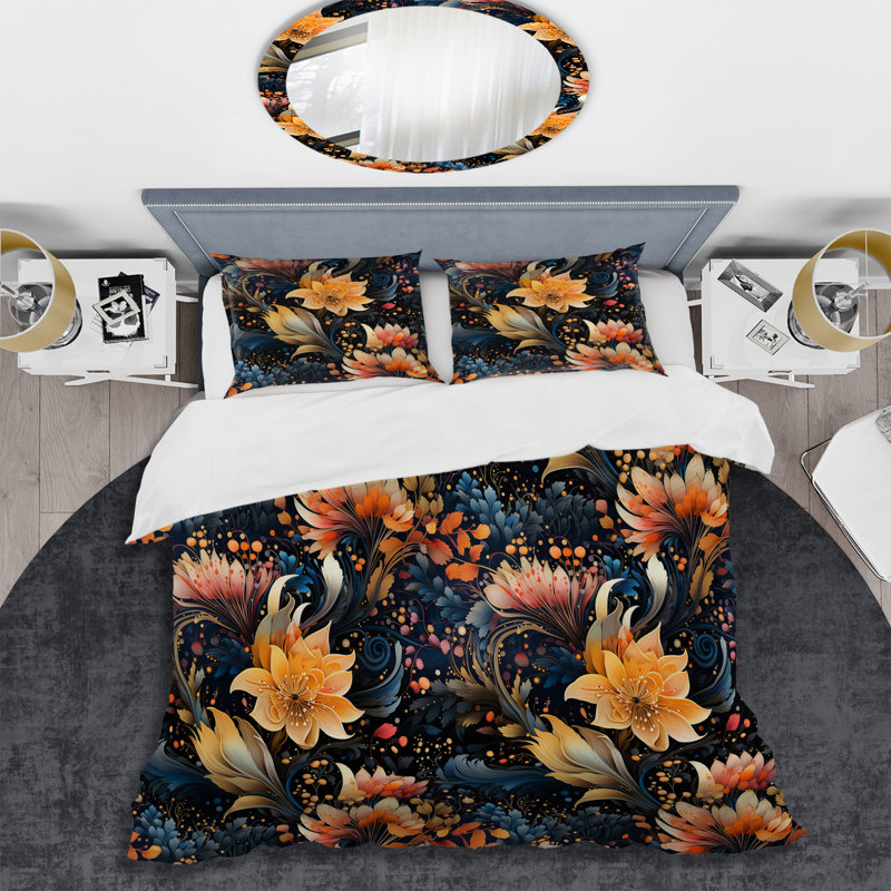 Literie de jardin jaune et pêche Mystic Delight, Housse de couette pour très grand lit et 2 très