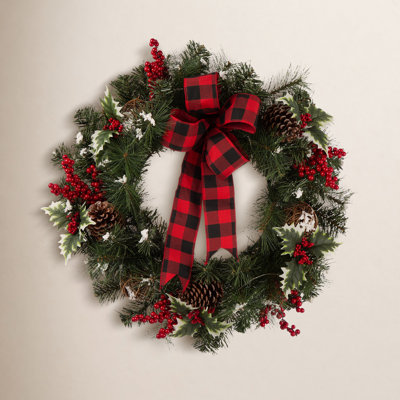 24" Frosted Pre-Lit Pine Wreath