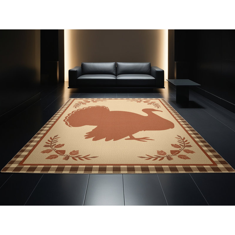 Soft Plush Ferree Thanksgiving Modern & Contemporary Abstract Area Rug in Brown – Beige Binding, 7x9