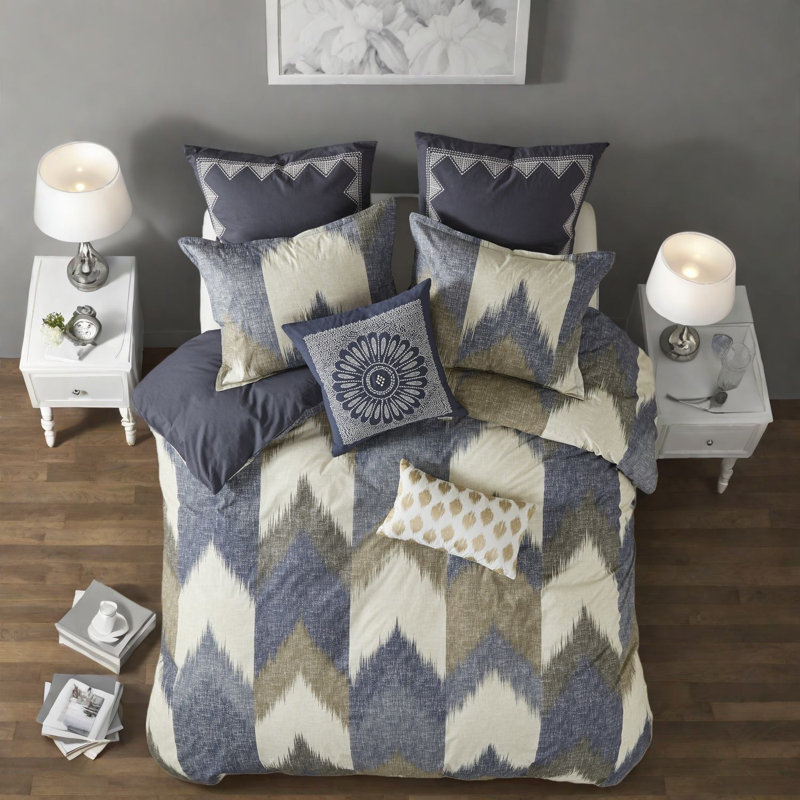 Ensemble de literie en coton de qualité supérieure avec motif à chevrons moderne, double / grand, parfait pour la décoration de chambre à coucher