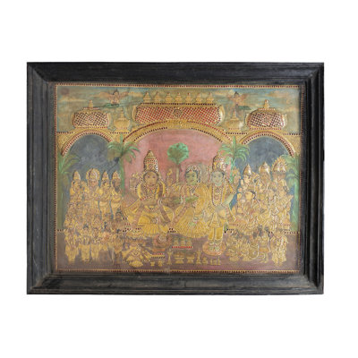 Meenakshi Kalyanam | Peinture de Tanjore | Couleurs traditionnelles avec or 24 carats | Structure en bois de teck