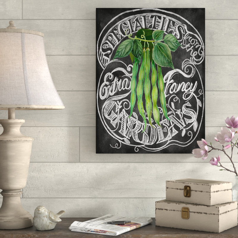 « tableau noir green beans », reproduction d’art textuel sur toile tendue, H 47 po x l 35 po x P 2 po