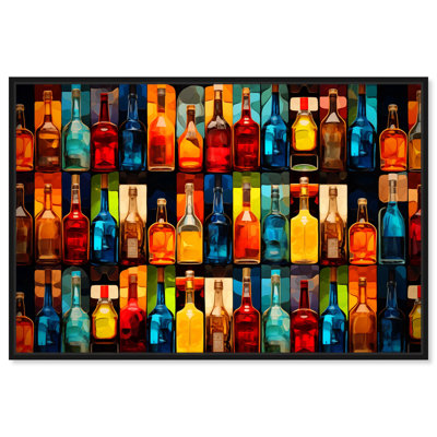 «Wall of Bottles Retro Drinks Bar Cart», impression murale par Notoriart
