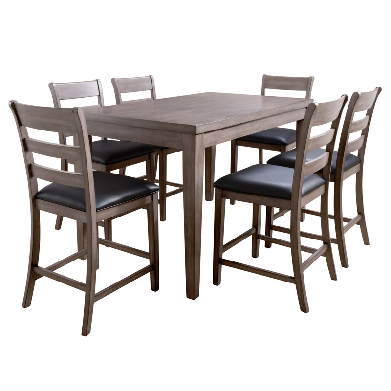 Benigni Solid Wood Base Counter Height Dining Set, 7 Pieces: 1 Table, 6 Chairs