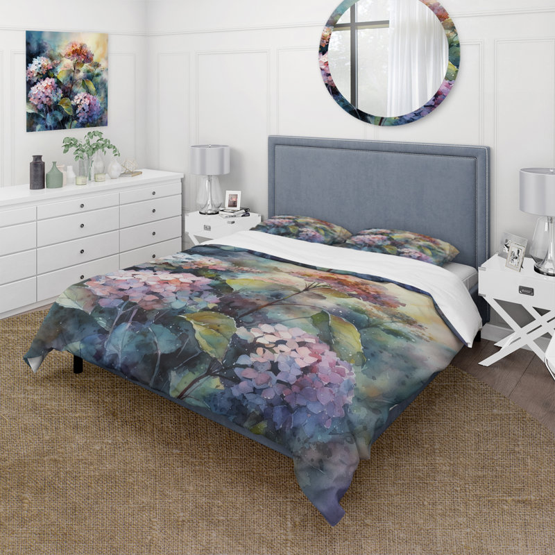 Ensemble de housse de couette en microfibre / polyester mauve et vert Hydreangea II Bedding