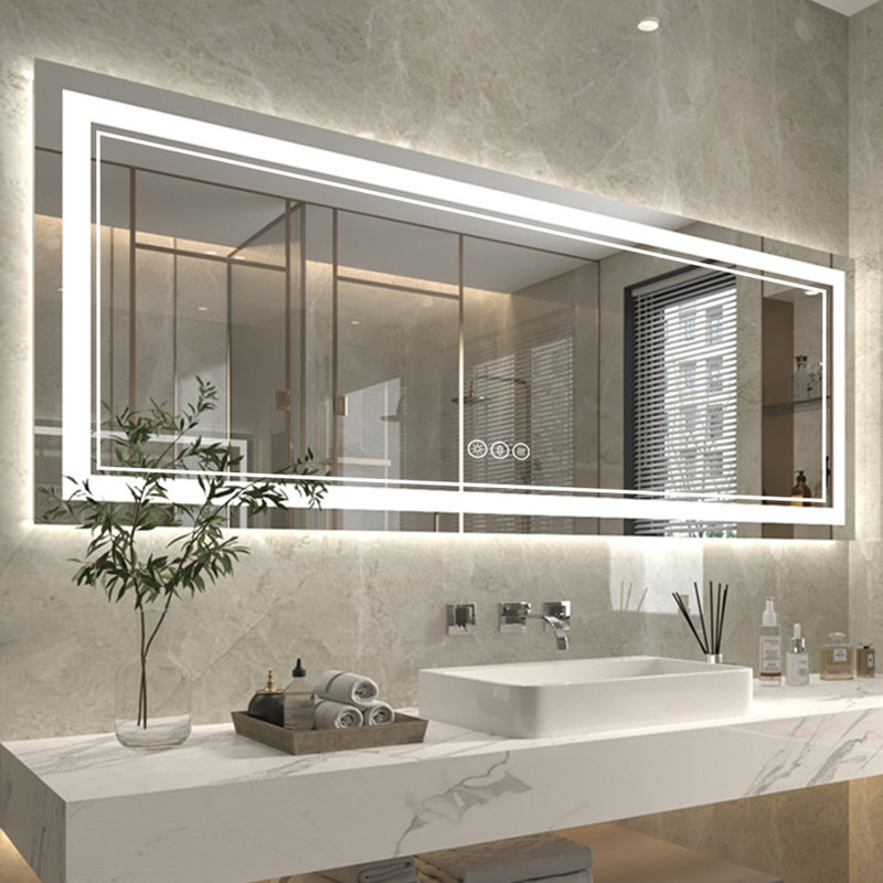 Wall Mount Anti-Fog Oversized Frameless Lighted Bathroom Mirror/ LED Bathroom Mirror, 32" x 84", Rectangle