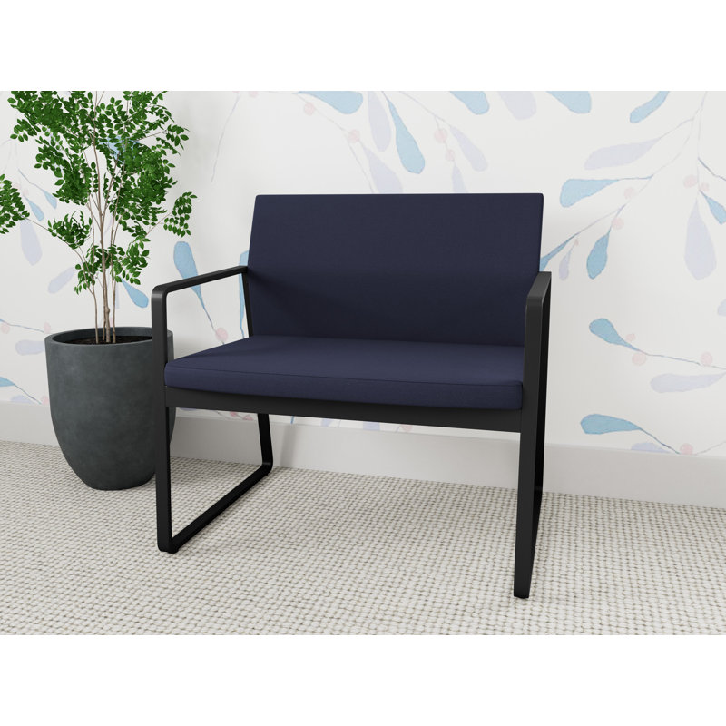 Fauteuil de bureau Gansett, Noir, Portes ouvertes en tissu bleu marine