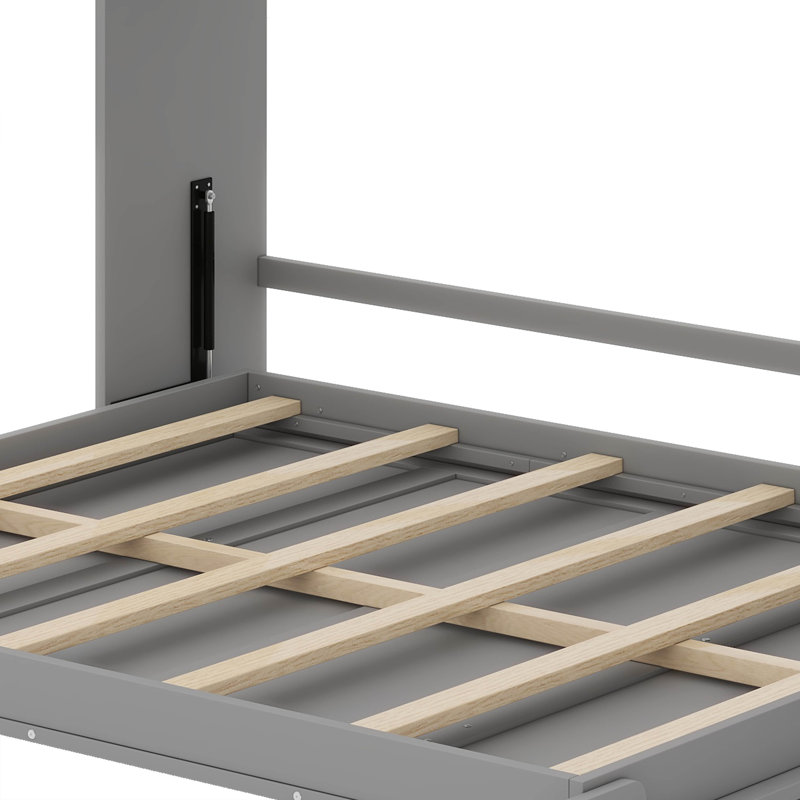 Queen Size Murphy Bed With Height Adjustable Storage Compartments And Shelf, Wall Bed Frame With 1 Drawer, Multifunctional Foldable Platform Bed For Small Space