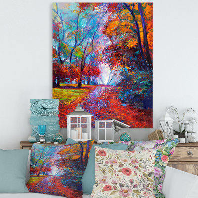 " Little Road Through Red Autumn Landscape " Painting Print
