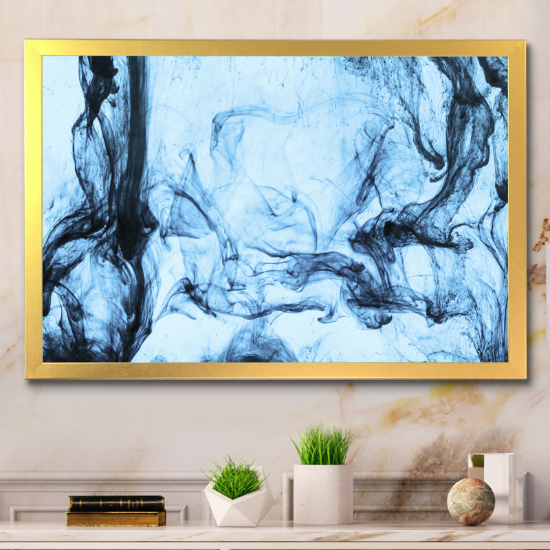 Swirls Of Blue - reproduction sur toile avec cadre flottant, H 12 po x l 20 po x P 1 po, Cadre doré