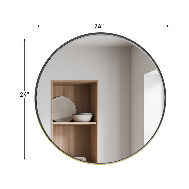 Metal Round Wall Mirror(set Of 2), Black, 24" x 24"