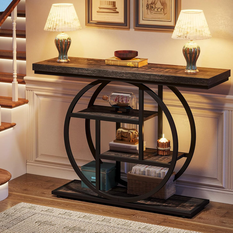 Console 41,3 po Nazirah, Noir, noir, noir, noir, Chêne rustique foncé