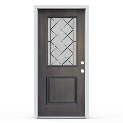 36 in. x 80 in. 1-Lite Harris Decorative Glass Earl Grey Fiberglass Prehung Front Entry Door