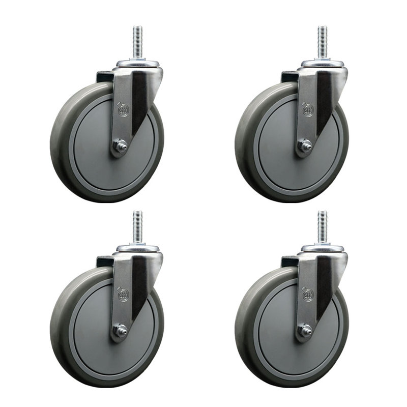 Poly Wheel Swivel 3/4 Inch Threaded Stem Caster Set 2 Brakes