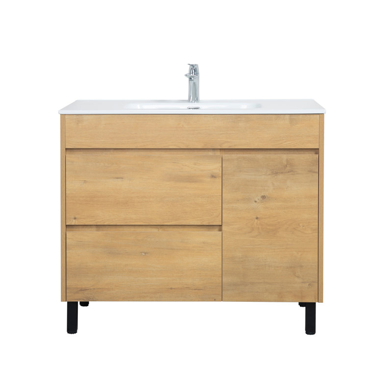 Bairdstown 40 po L x 18 po P 1 porte et 2 tiroirs Meuble-lavabo autoportant avec évier simple et Comptoir en Céramique blanc