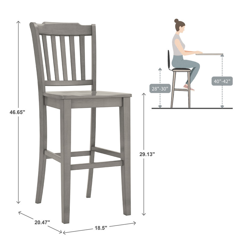 Fortville Solid Wood Counter/Bar Stool, Antique Gray, Bar Stool (29” Seat Height)