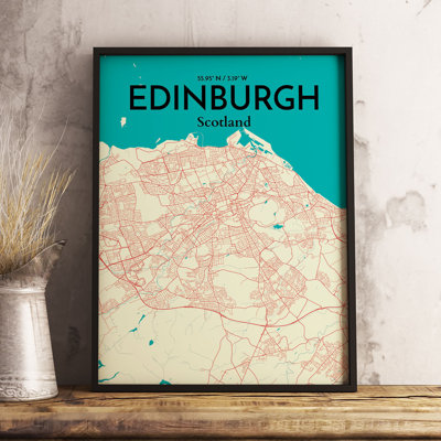 « édimbourg city map », reproduction d’impression sur affiche en tricolore