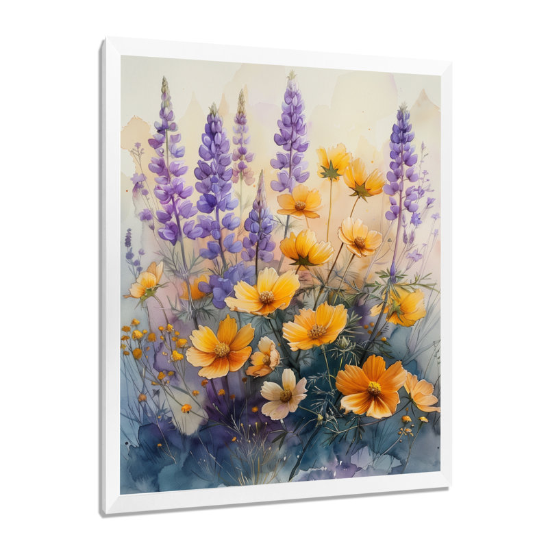 Jardin d'été mauve à fleurs mauves - fleurs sauvages, Toile encadrée blanche avec une seule photo