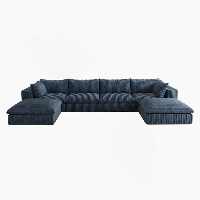 Boneless Cloud Sofa,Corduroy Fabric,Deep Seat Couches,Double-Layer Design,Removable Cushion, H 24 po x l 157,6 po x P 78,8 po