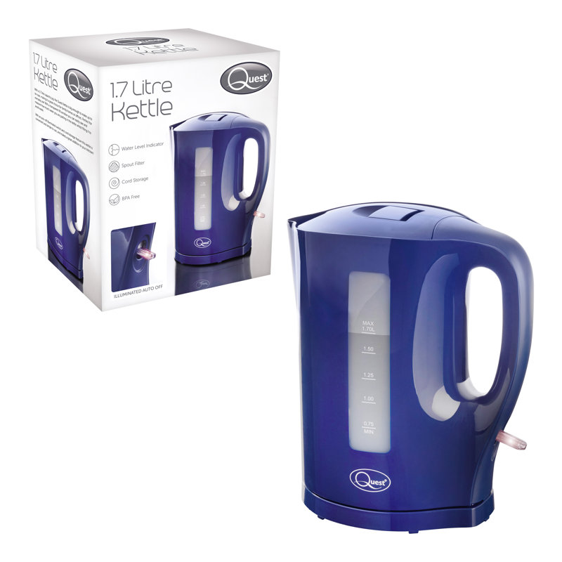 Quest 1.7L Plastic Electric Tea Kettle, Navy