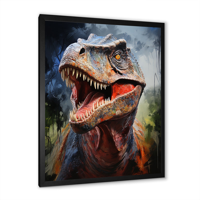 Portrait de dinosaure bleu préhistorique bleu - dinosaure, art mural, Cadre simple noir, H 32 po x l 16 po x P 1 po