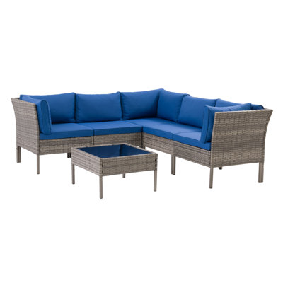Ensemble de conversation modulaire en rotin 6 pièces avec coussins Flintville