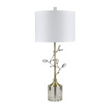 32.25" Crystal And Polished Brass Metal Table Lamp With Linen Shade