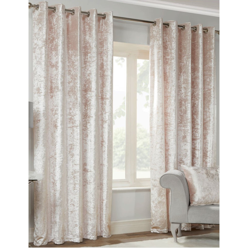 Eleanora Crushed Velvet Eyelet Panels, Blush, Width 117 x Drop 137 cm