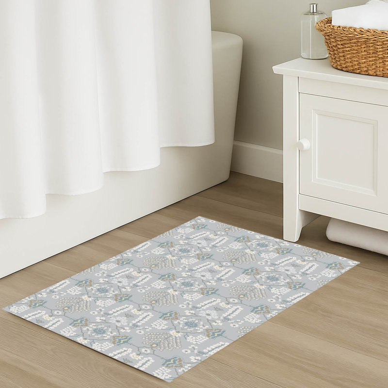 Tapis de bain Zoey, Motif floraux gris, Simple - L 24 po x l 17 po