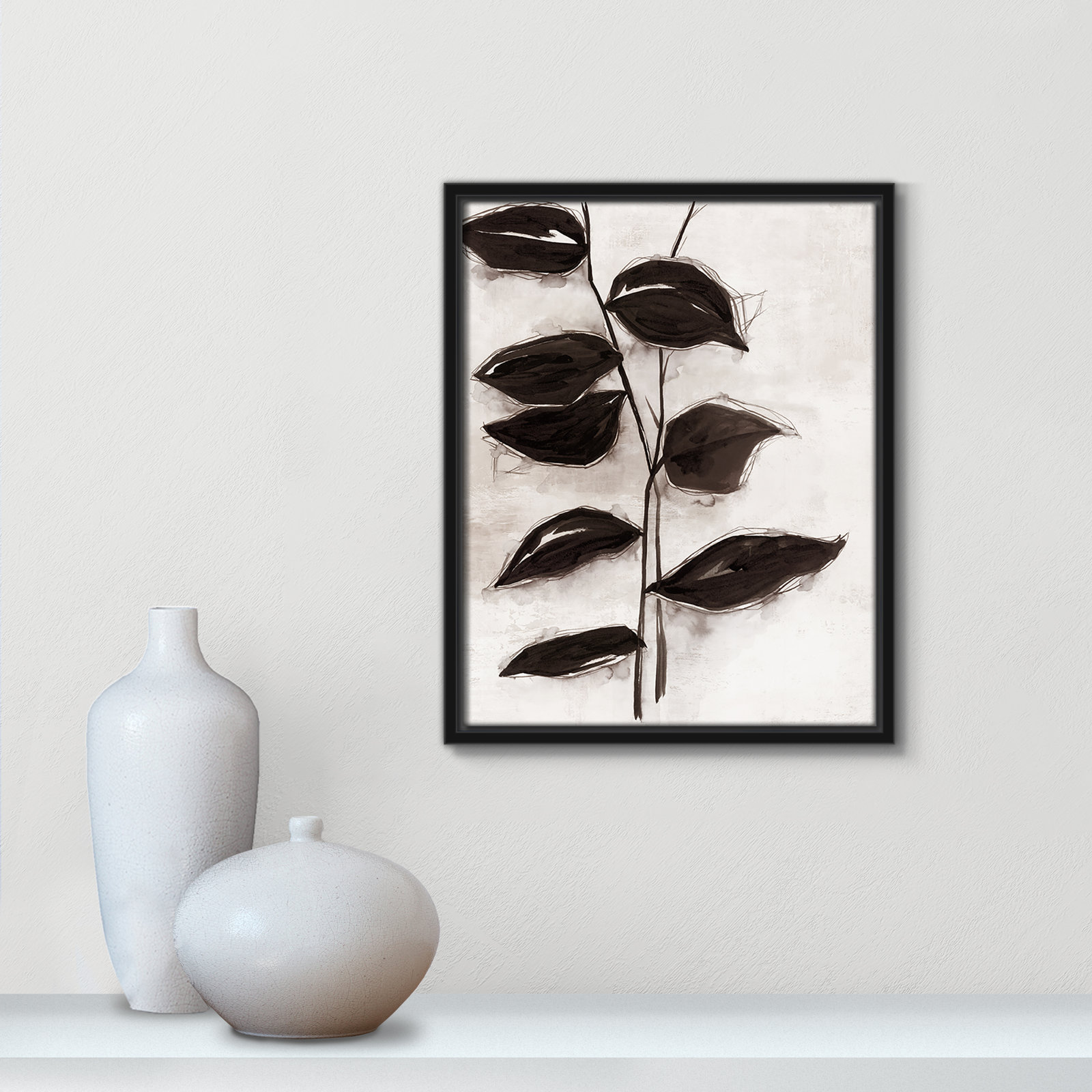 Leaves "Leaves I" Print, Black Framed, 15.5" H x 12.5" W x 2" D