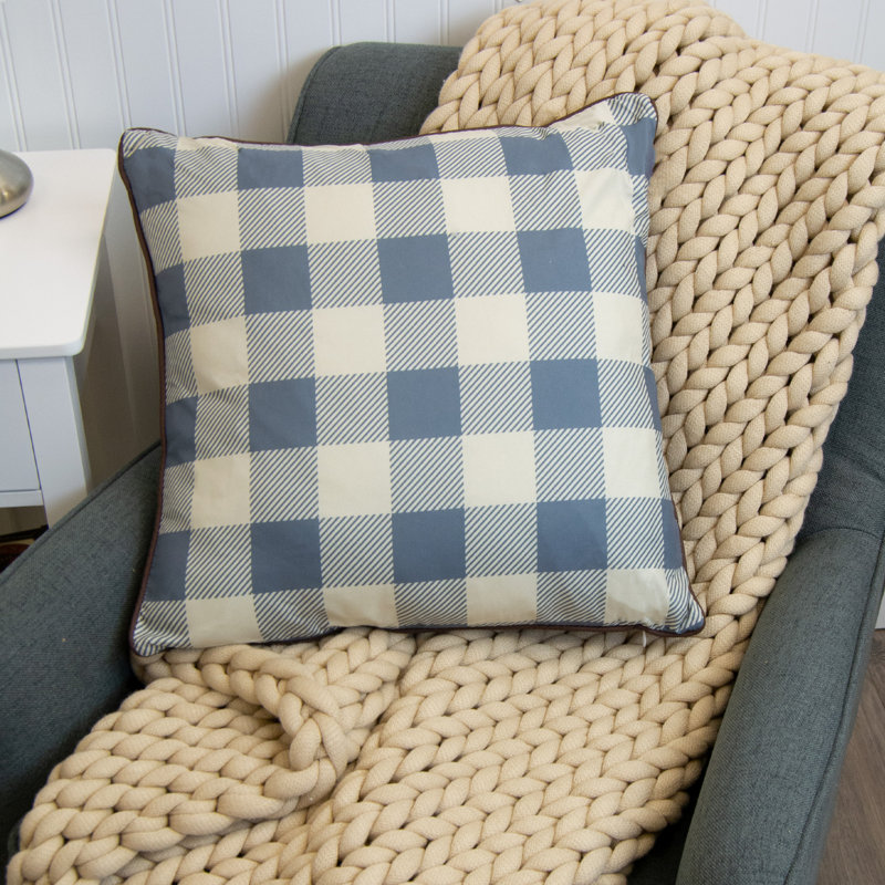Blue and White Checkered Square Polyester Pillow