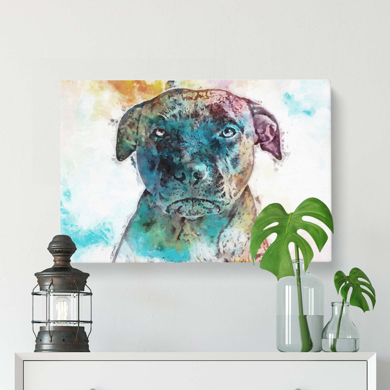 A Staffordshire Bull Terrier Dog In Abstract - Wrapped Canvas Painting, 50cm H x 76cm W x 3cm D