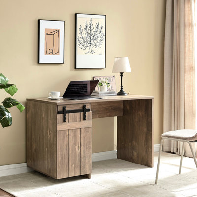 Bureau brun pour bureau à domicile, armoire à trois étagères imitation porte de grange, charnières métalliques de style européen, bureau noisette de style classique au design compact