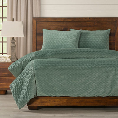 Pleated Velvet Seafoam Green Duvet Cover Set