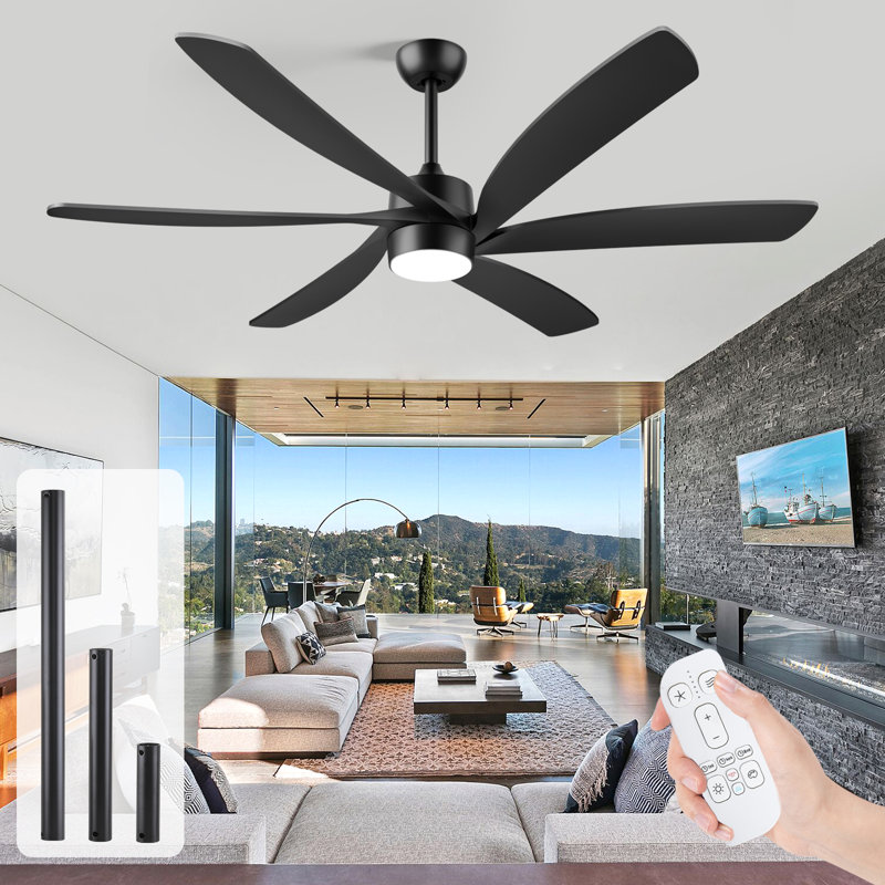 64'' 6 - Blade Modern Ceiling Fan With Led Lights And Remote Control, 3 Led Color Lights, 6 Speeds Reversible Dc Motor, Timer, For Indoor/covered Outdoor