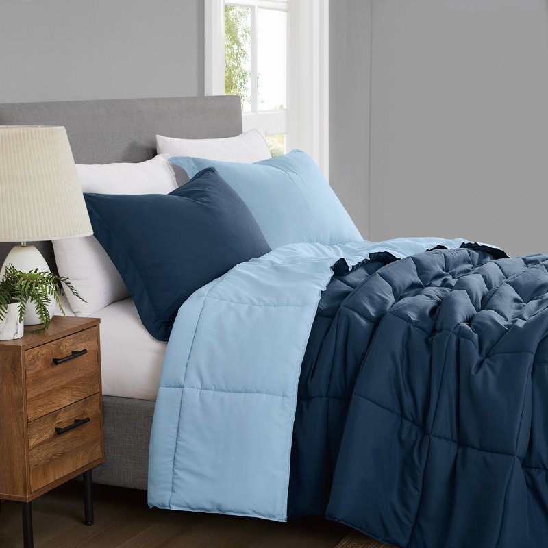Ensemble d'édredon réversible en microfibre Everyday, Édredon simple TG + 1 taie décorative, Noir / gris