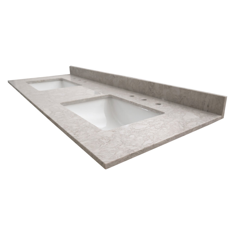 61 in. Drifting Fog Marble Double Sink Bathroom Vanity Top