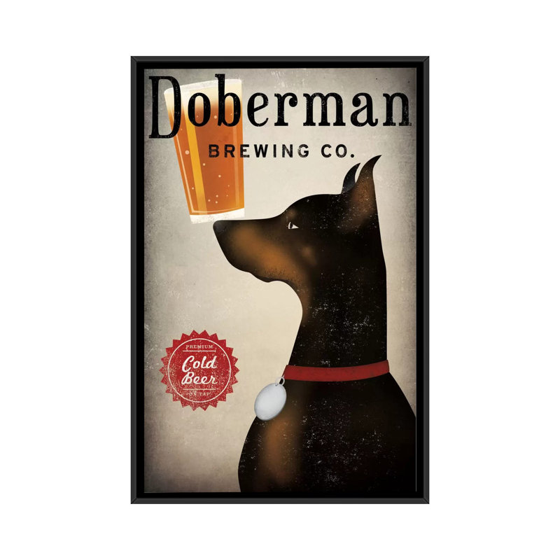 « doberman infuser co. », impression sur toile tendue, Toile encadrée noire, L 18 po x H 26 po x P 1,5 po, Pas de tapis