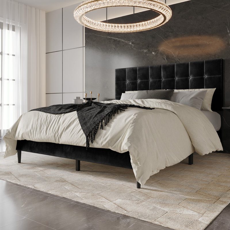 Lit plateforme tapissier Yerington, Grand, Noir