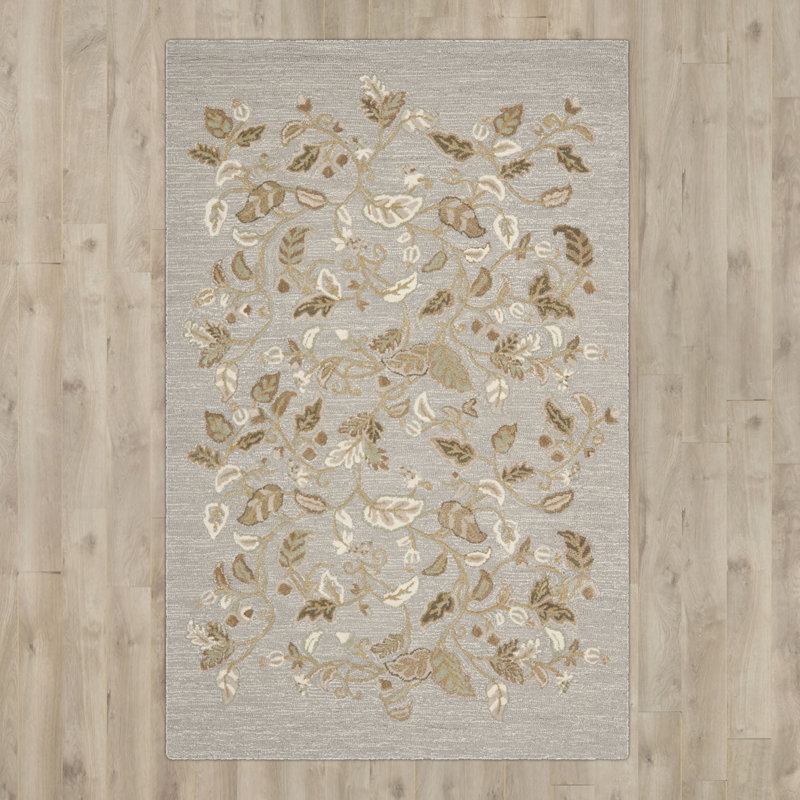 Autumn Martha Stewart Hand Tufted Wool/Viscose Floral Rug in Gray, Rectangle 8' x 10'