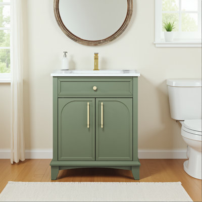 27.8" Mid-Century Freestanding Bathroom Vanity Sink with Storage