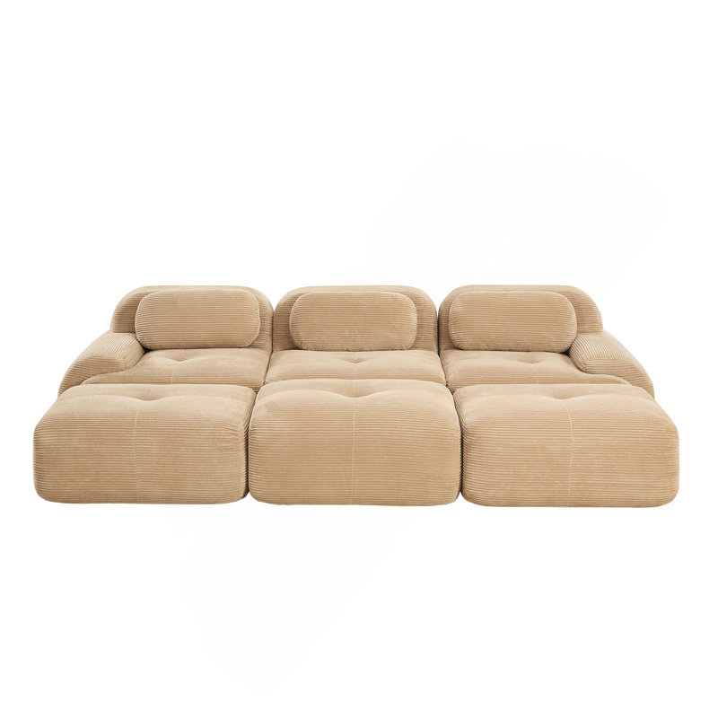 Canapé modulaire à trois places avec 3 repose-pieds en velours côtelé sans assemblage Accoudoirs courbés ultra-larges pour animaux de compagnie